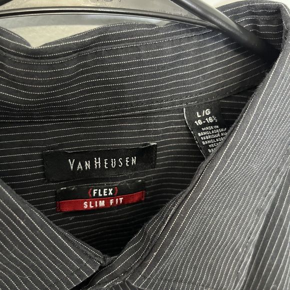 Van Heusen Dress Shirt Men's Size 16-16.5 Large Flex Slim Fit Black Striped VGC - Picture 4 of 8